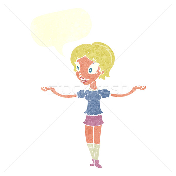 Cartoon femme bras large bulle main Photo stock © lineartestpilot