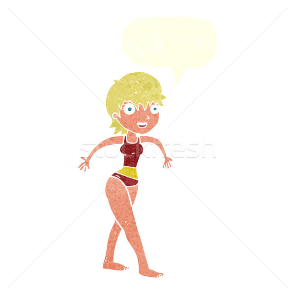 cartoon happy woman in swimming costume with speech bubble Stock photo © lineartestpilot