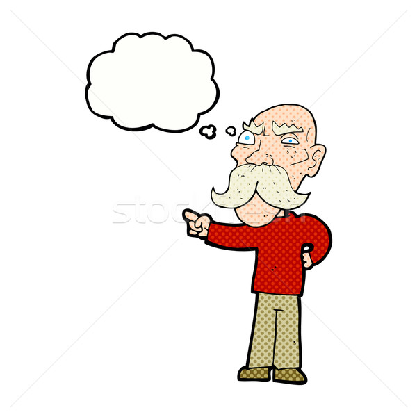 Cartoon geërgerd oude man wijzend gedachte bel hand Stockfoto © lineartestpilot