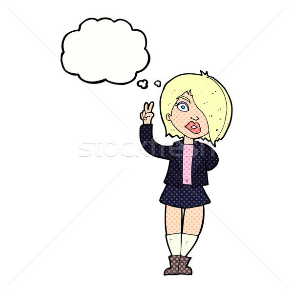 cartoon cool girl giving peace sign with thought bubble Stock photo © lineartestpilot