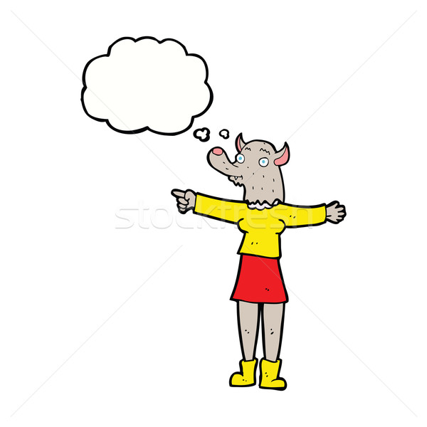 Cartoon pointant loup-garou femme bulle de pensée main Photo stock © lineartestpilot
