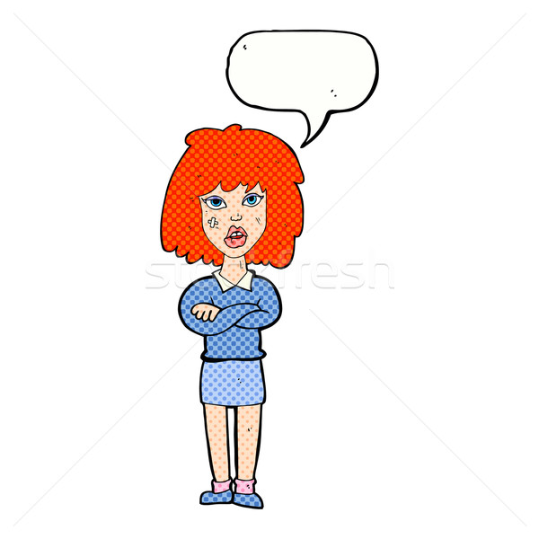 Cartoon duro mujer doblado armas bocadillo Foto stock © lineartestpilot