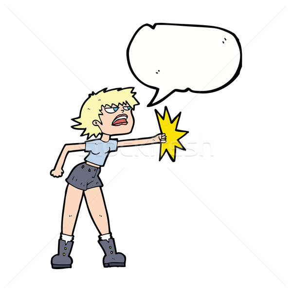 cartoon woman punching with speech bubble Stock photo © lineartestpilot