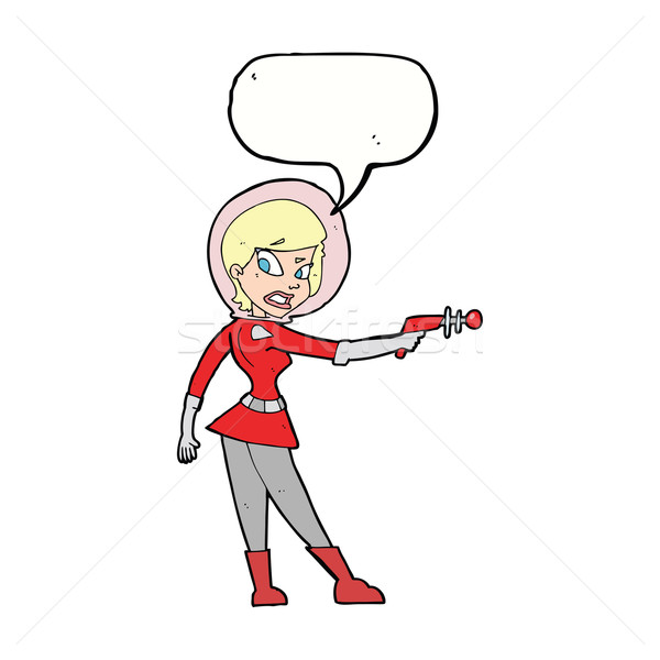 Stock photo: cartoon sci fi girl with speech bubble