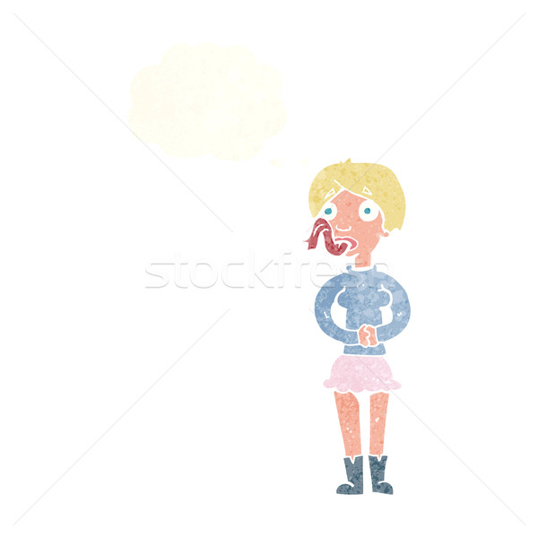 Karikatur Frau Schlange Zunge Gedankenblase Hand Stock foto © lineartestpilot