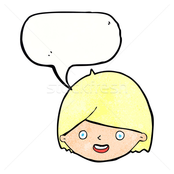 Desen animat fata fericit bule de vorbire mână faţă fericit Imagine de stoc © lineartestpilot