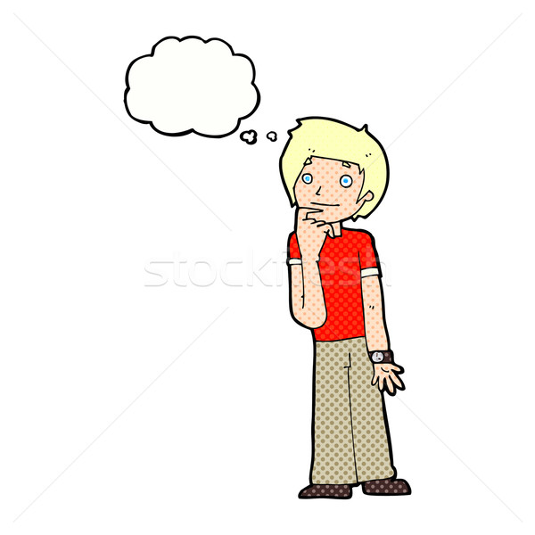 cartoon boy wondering with thought bubble Stock photo © lineartestpilot
