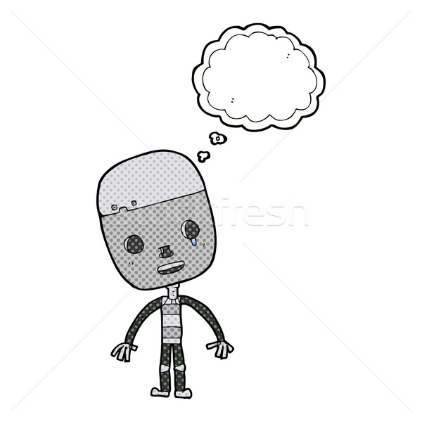 Stok fotoğraf: Karikatür · üzücü · robot · düşünce · balonu · el · dizayn