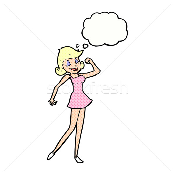 [[stock_photo]]: Cartoon · femme · peuvent · attitude · bulle · de · pensée · fille