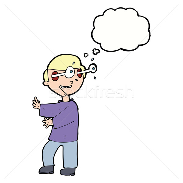Karikatur Junge heraus Augen Gedankenblase Hand Stock foto © lineartestpilot