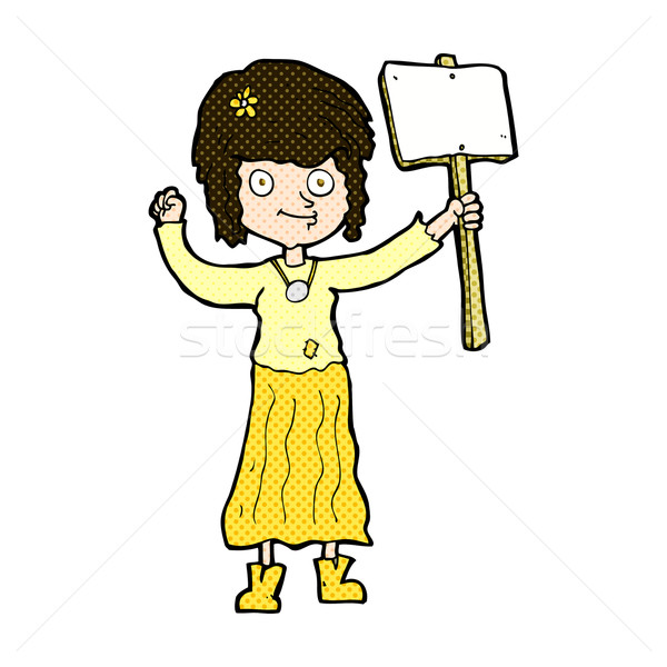 Komische cartoon hippie meisje protest teken Stockfoto © lineartestpilot