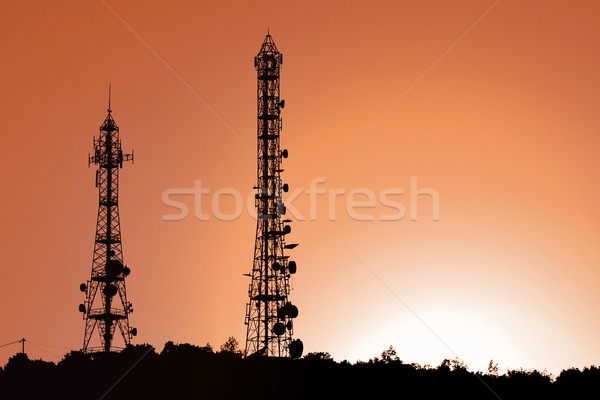 Antena colina topo pôr do sol tecnologia laranja Foto stock © Lio22