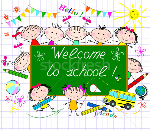 Bem-vindo escolas grupo crianças conselho saudação Foto stock © liolle
