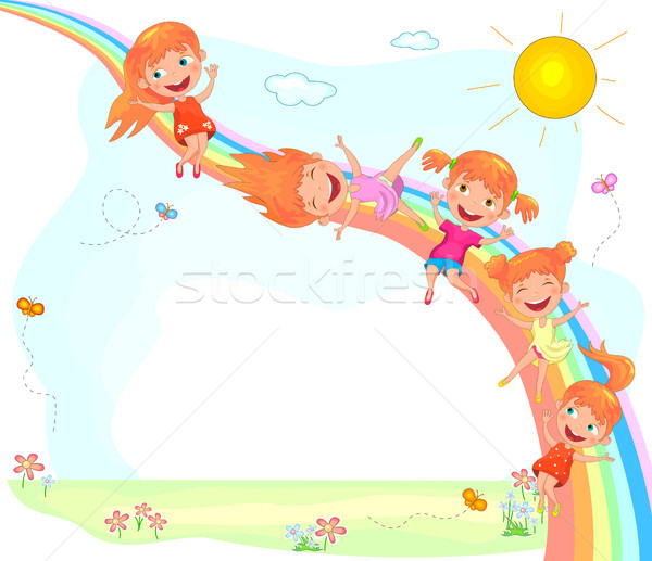 Joyful children and a rainbow Stock photo © liolle