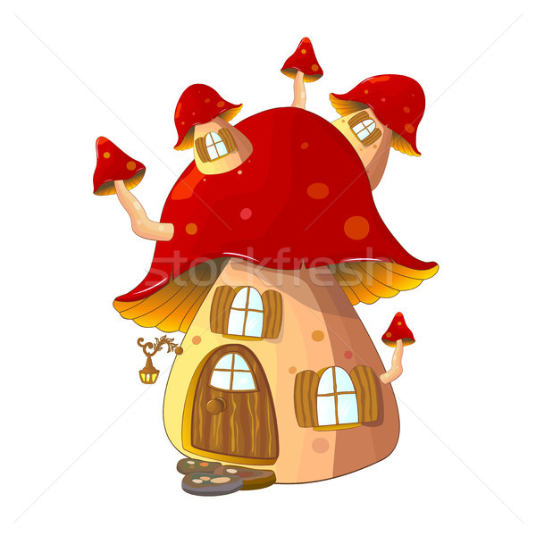 Foto stock: Cogumelo · casa · fabuloso · desenho · animado · branco · vermelho