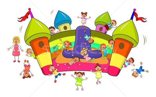 Children jump on an inflatable slide Stock photo © liolle