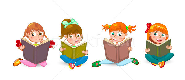 Küçük çocuklar okumak ilginç kitaplar kızlar Stok fotoğraf © liolle