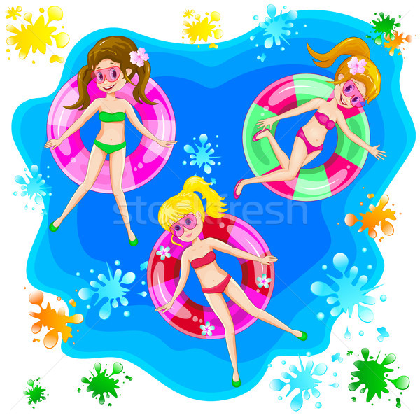 Filles nager gonflable cercle natation [[stock_photo]] © liolle