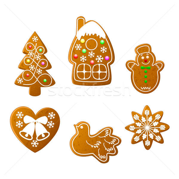 Noel kurabiye ayarlamak beyaz zencefilli çörek ev Stok fotoğraf © liolle