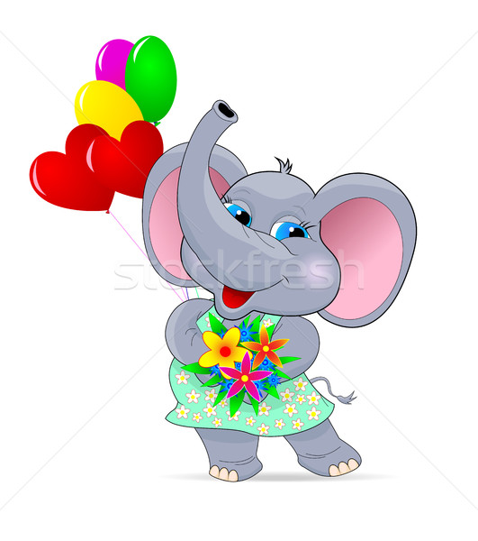 Stockfoto: Baby · olifant · bloemen · ballonnen · wenskaart · cartoon