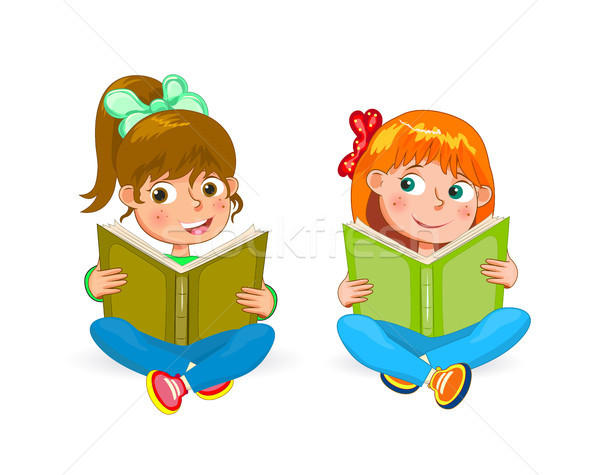 Iki küçük mutlu kızlar okumak kitaplar Stok fotoğraf © liolle