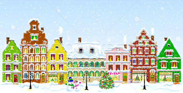 Cidade natal rua inverno férias casas Foto stock © liolle