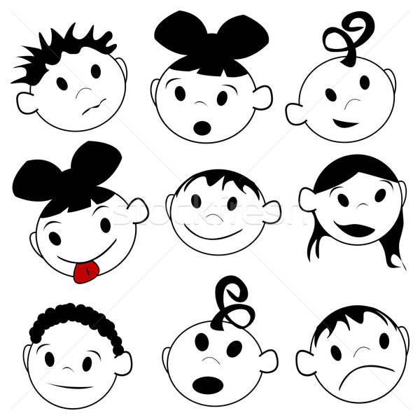 Dzieci Stylizowany Rysunek Biały Twarz Ilustracja