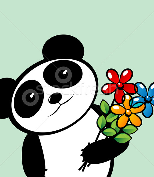 Panda amoureux fleurs graphique illustration [[stock_photo]] © lirch