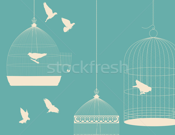 Păsări epocă carte poştală proiect cer grup Imagine de stoc © lirch