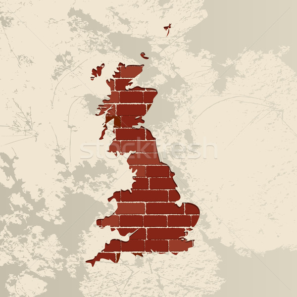 Foto stock: Inglaterra · parede · mapa · parede · de · tijolos · esboço · gesso