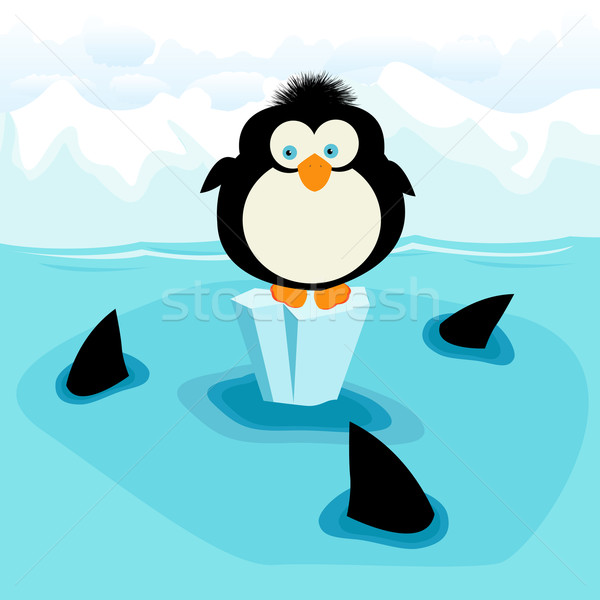 Pinguin weinig drie haaien sneeuw achtergrond Stockfoto © lirch