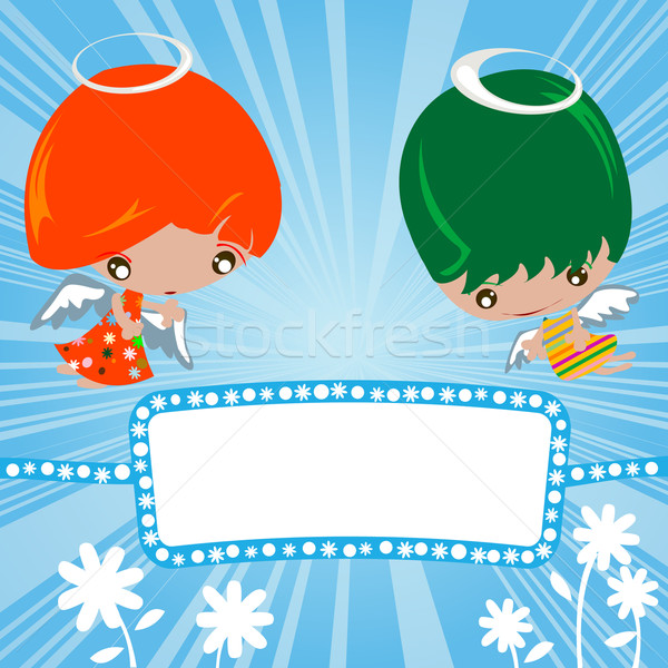 Mały aniołów dwa cute szczęśliwy banner Zdjęcia stock © lirch