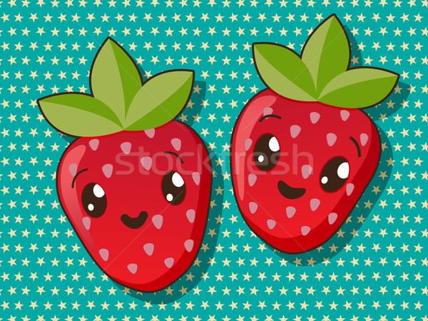 Kawaii morango ícones estilo desenho comida Foto stock © lirch