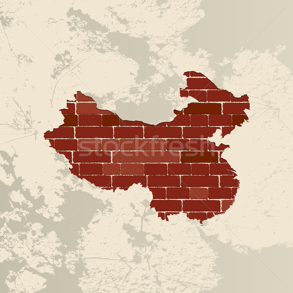 Stock fotó: Kína · fal · térkép · téglafal · terv · tapasz