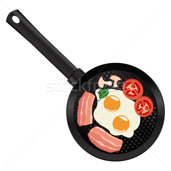 Mic dejun doua tigaie ouă slanina alb Imagine de stoc © lirch