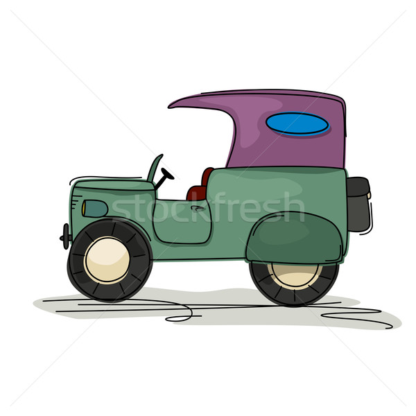 Vintage jeep cartoon stylu rysunek retro Zdjęcia stock © lirch