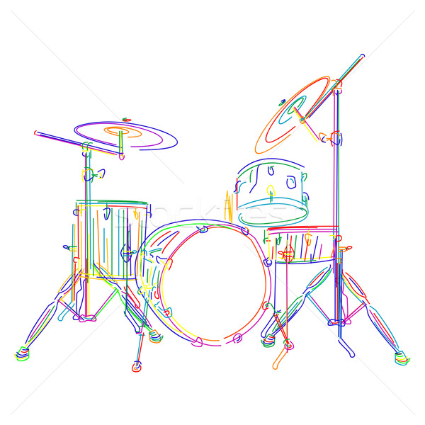 Stockfoto: Drums · uitrusting · grafische · witte · ontwerp · silhouet