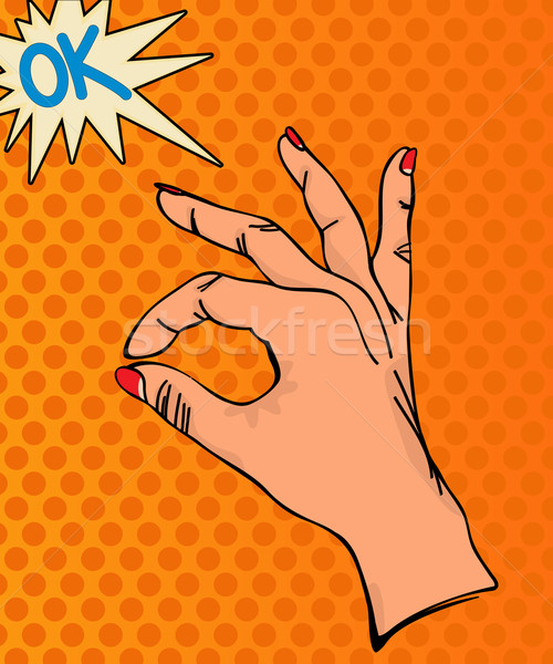 Signe de la main pop art illustration femme design Photo stock © lirch
