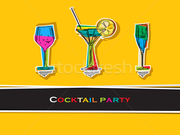 Cocktail-Party Karte Pop-Art Glas trinken Retro Stock foto © lirch