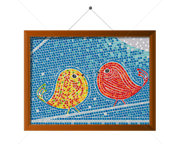 Mozaiek tegel vogels tegels gekwetter hout Stockfoto © lirch