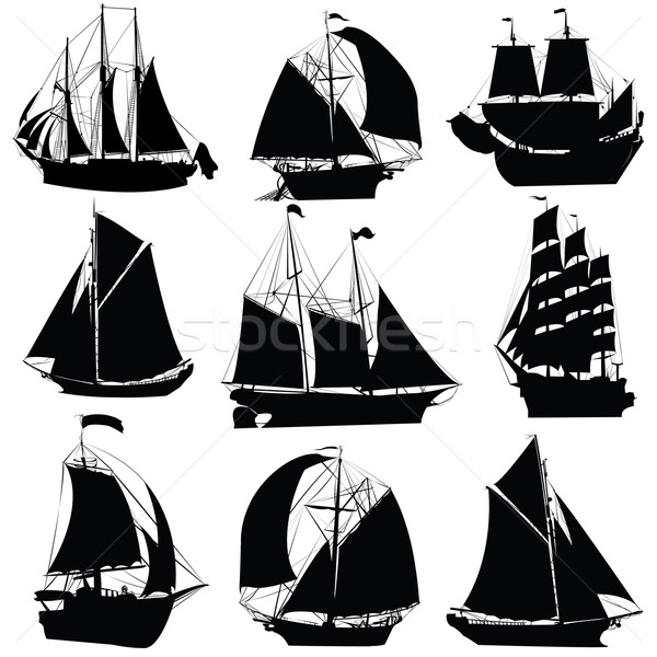 Zeilen schepen collectie silhouetten geïsoleerde objecten witte Stockfoto © lirch