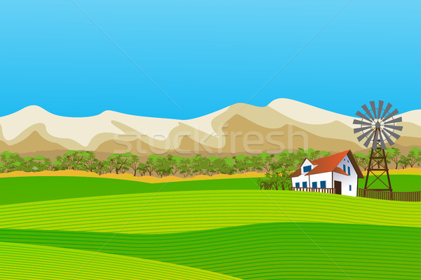 Vidéki táj izolált farm hegyek ház fa Stock fotó © lirch