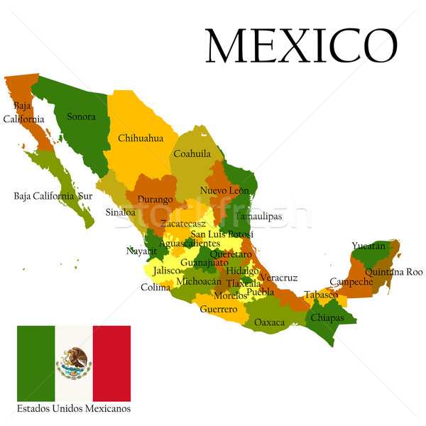 Stock foto: Karte · Mexiko · Flagge · Vereinigte · Staaten · administrative · Stadt