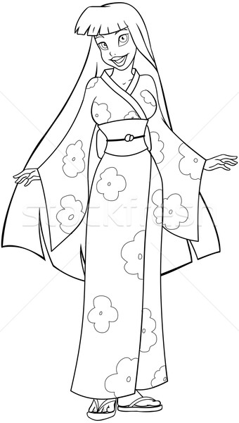 Asian Woman In Kimono Coloring Page Stock photo © LironPeer