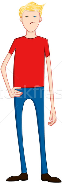 Stockfoto: Blond · boos · vent · Rood · shirt · ongelukkig