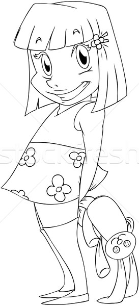 Little Girl With Rabbit Doll Coloring Page Stock photo © LironPeer