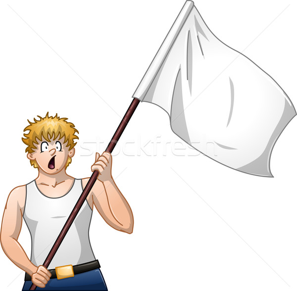 Guy Holds White Flag and Shouts Stock photo © LironPeer