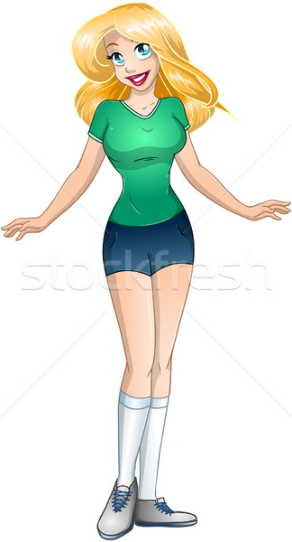 Blond Teenage Girl In TShirt And Short Pants Stock photo © LironPeer