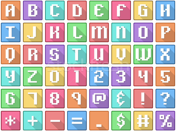 Alphabet Numbers Symbols Flat Square Icons Arcade Stock photo © LironPeer