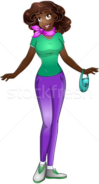 [[stock_photo]]: Africaine · adolescente · tshirt · pants · longtemps · femme